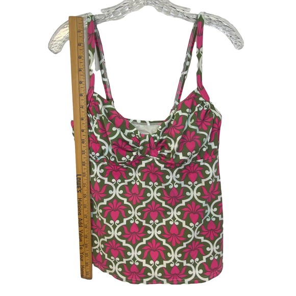 Women's LANDS' END Size 6 Swim Top Cami Adjustable Straps Pink Green Print - Picture 7 of 11